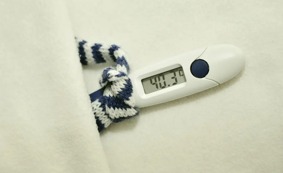 A digital thermometer showing a fever reading